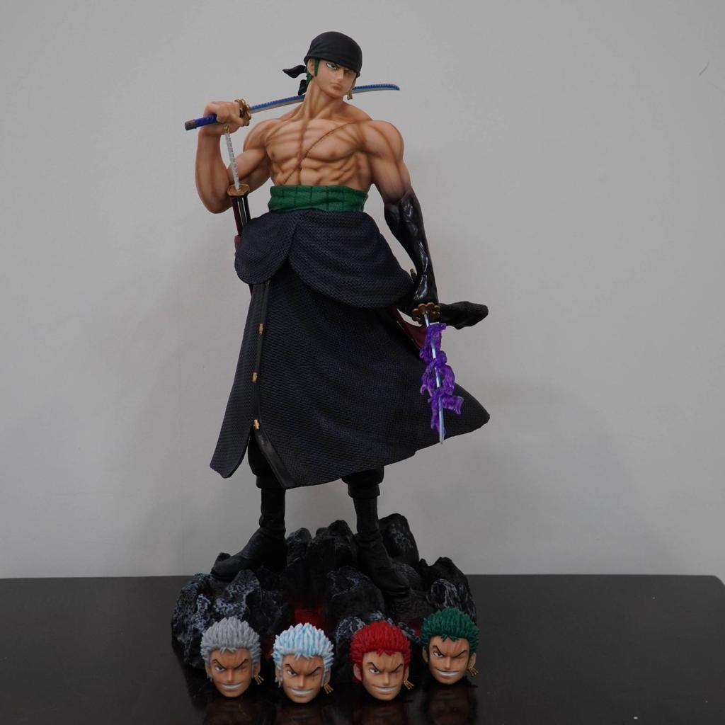 One Piece Zoro ris riam Figura de Anime de estatua Combat stance Draw a sword 19.68Inch/50cm Can be move PVC Mode Toys Gifts