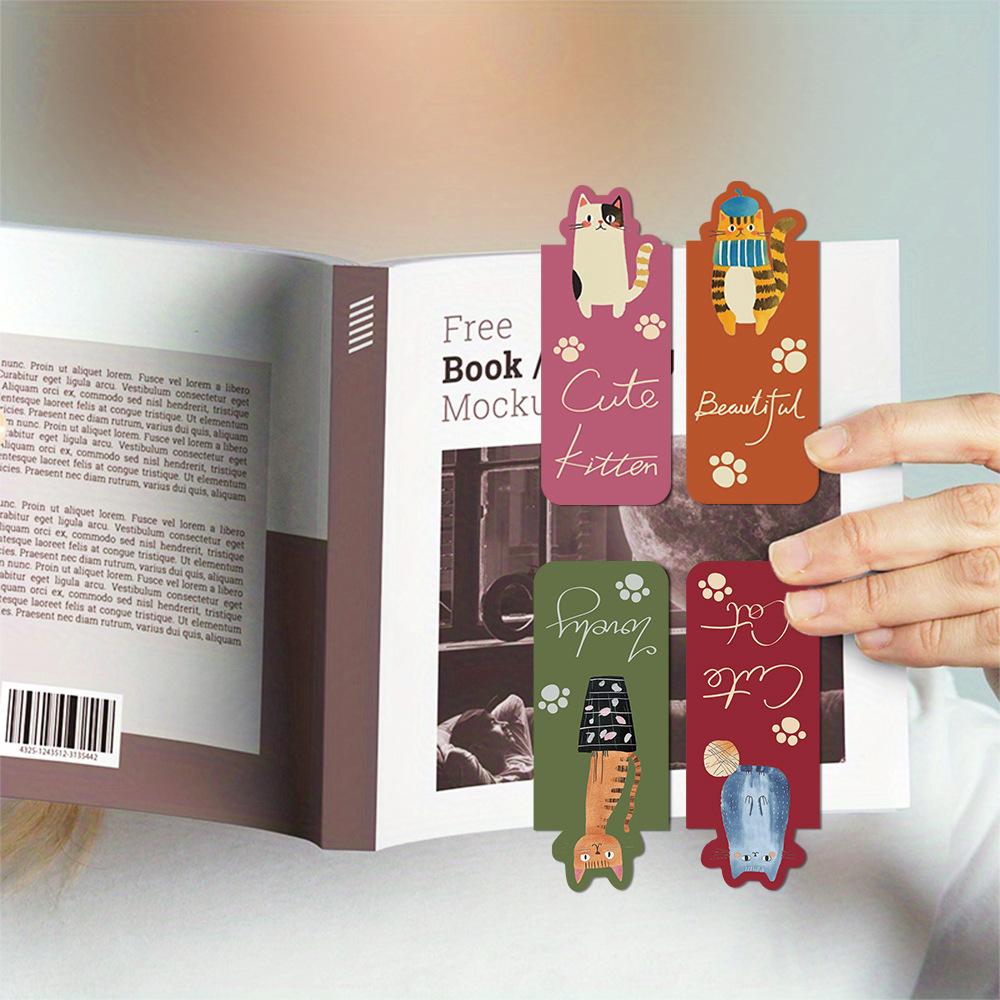 4pcs Cat World Magnetic Bookmarks Set, Cute Cat Cartoon Design Page Clips Book Marker, Unique Reading Gift Stationery