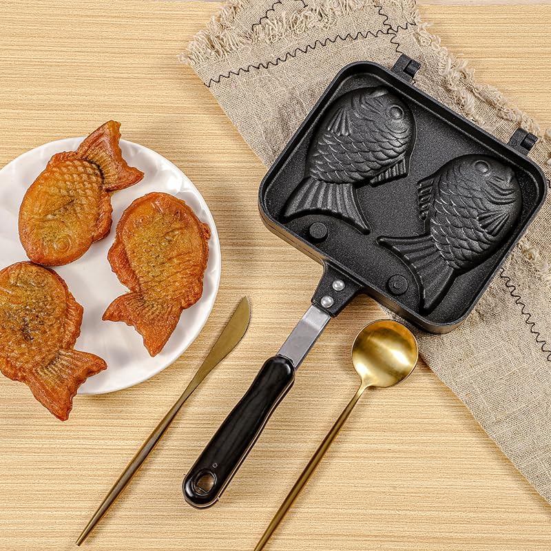 Home Taiyaki Maker, Direct-Fire, Non-Stick, Aluminum Alloy, Taiyaki Pan, Waffle Baking Pan, DIY Biscuit Cake Mold, Double Fish Baking Mold
