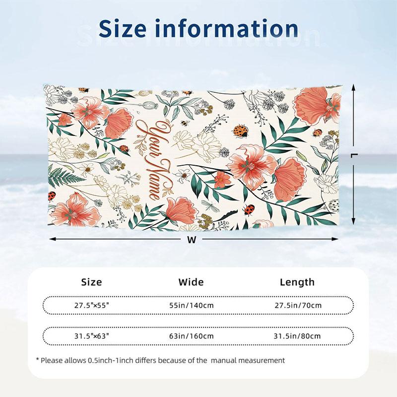 Floral Elegance Card 7 Theme Quick Dry Beach Towel Custom Name Text Print Large Sand Resistant Towel Beach Vacation