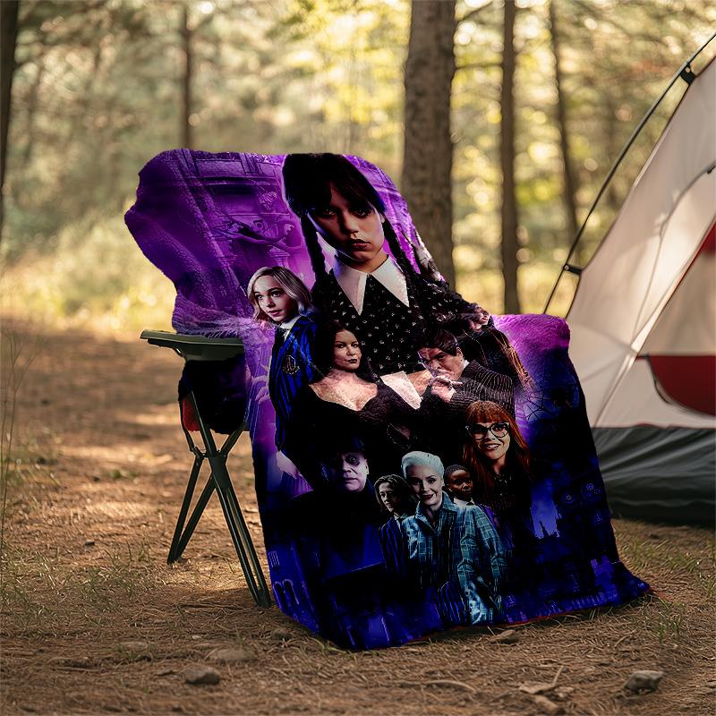 1pc Addams Family Wednesday4 Theme Blanket - Digital Print, Polyester, Cozy for All Seasons, Perfect for Outdoor, and Travel