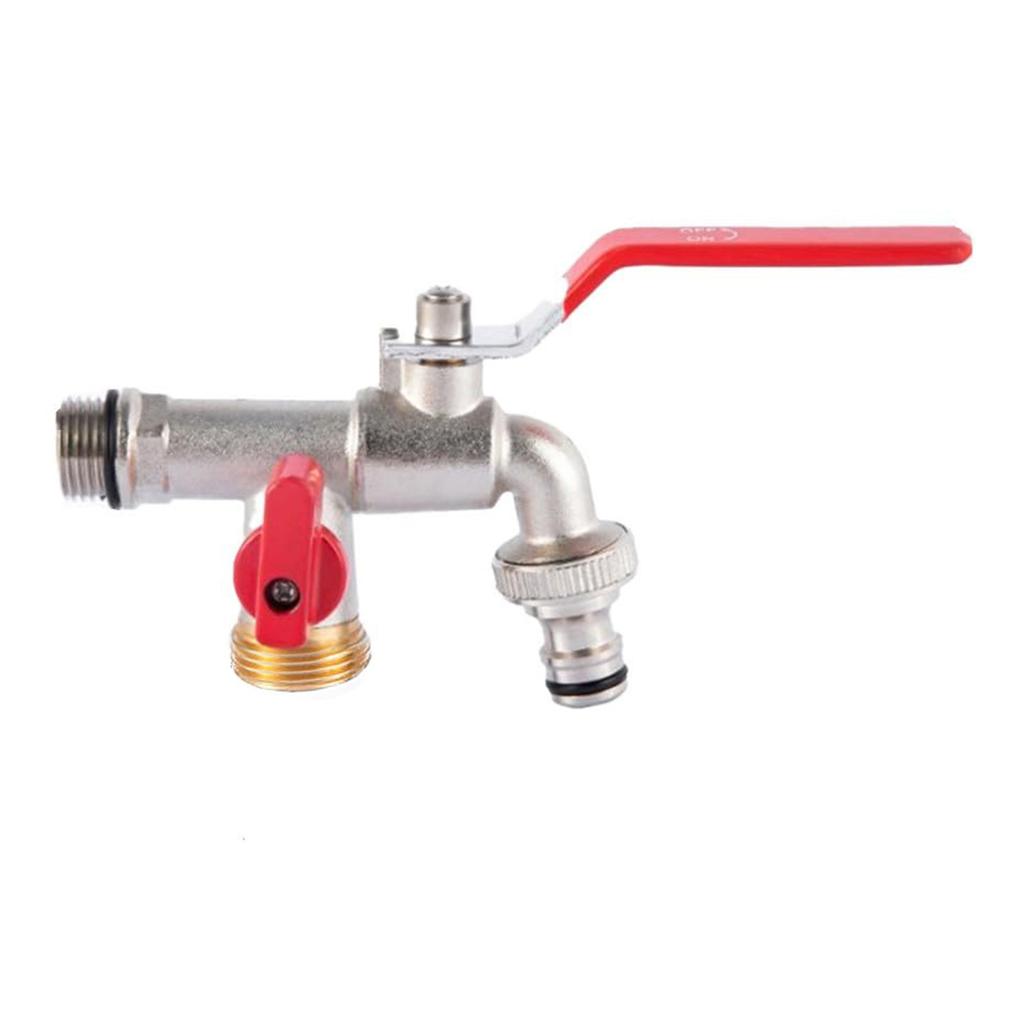 Practical 3/4Inch Double Brass Tap Rustproof Frostproof Includes 2 Hose Connectors for Garden and Outdoor Daily Use