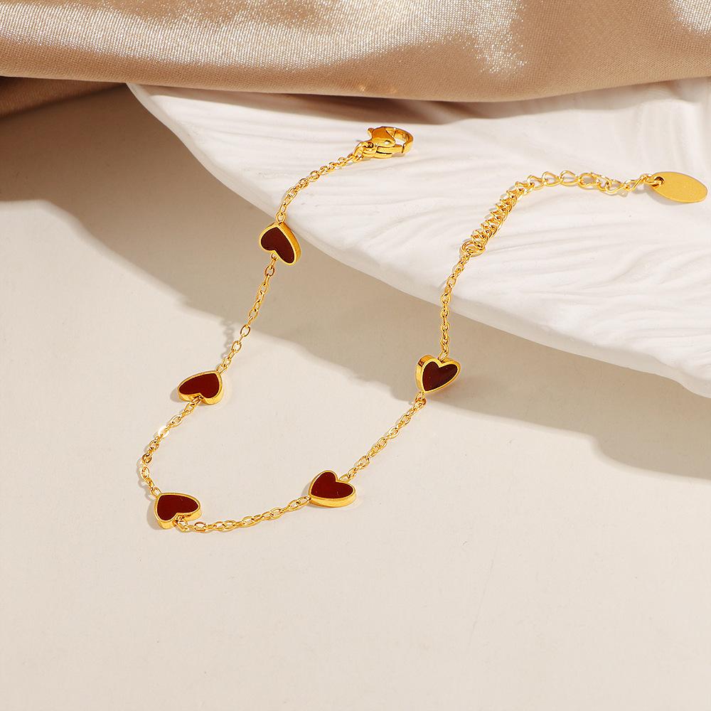 Wine Red Drip Glaze Heart Bracelet Simple Vintage Love Heart Jewelry