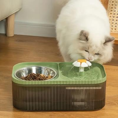 Fontaine à eau automatique pour chat avec gamelle en acier inoxydable, distributeur surélevé de nourriture et d'eau pour chats d'intérieur