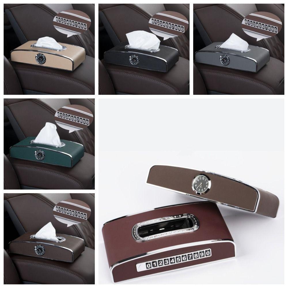 

Clock Car Armrest Box Paper Box Stop Sign Parking Card Clock Napkin Case Holder Car Armrest Box