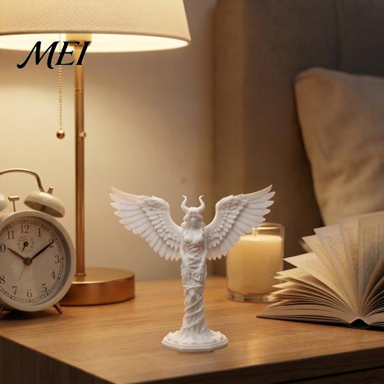 Matte Texture Ornaments Demon Angel Statue, 3D Printed Wings Texture, Devil Fall-Resistant Ornament for Desk Study Entrance Hall Decoration