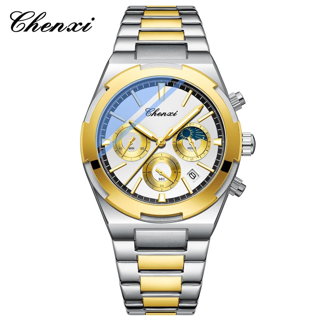 Temperament Men Luxury Fashion Design Gold Men Watches Multifunction Luminous Quartz Male WristWatch Relogio Masculino