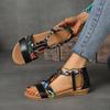Fashion 2025 Summer Bohemian Ethnic Sandals Woman Zipper Roman Women'S Plus Size Flat Sandals Leather Velvet Shoes Rome Flock Pu Slides