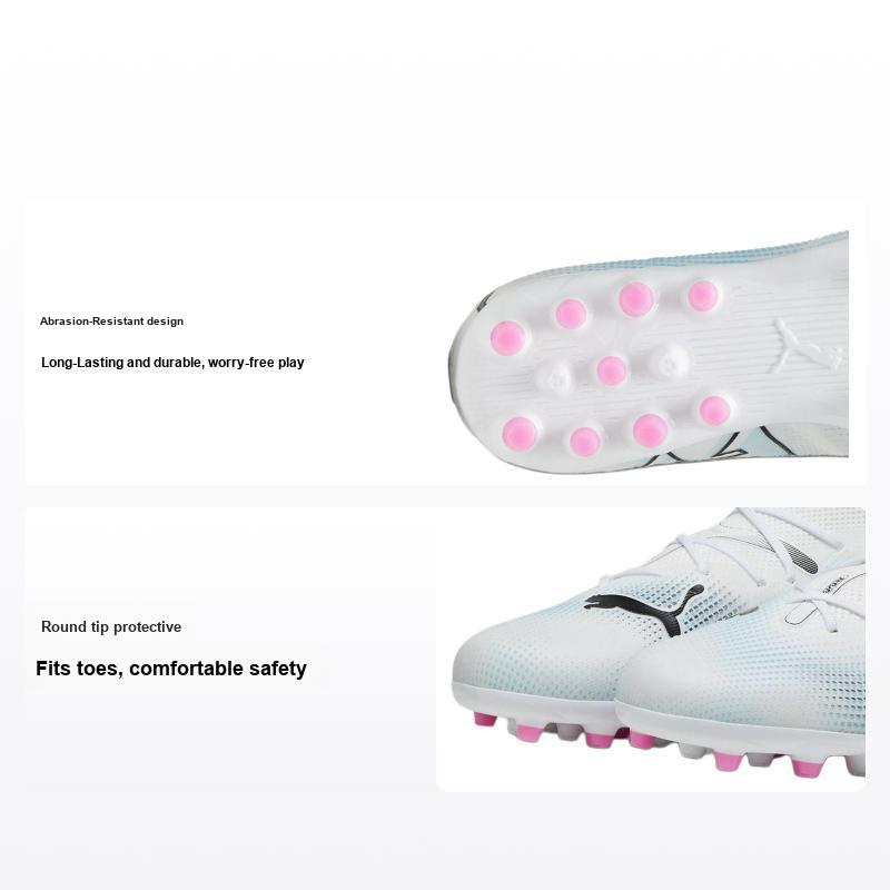 Puma 7 Match Mg Jr Comfortable Versatile Low Top Kids Soccer Shoes Kids Soccer Shoes White Blue 107730-01
