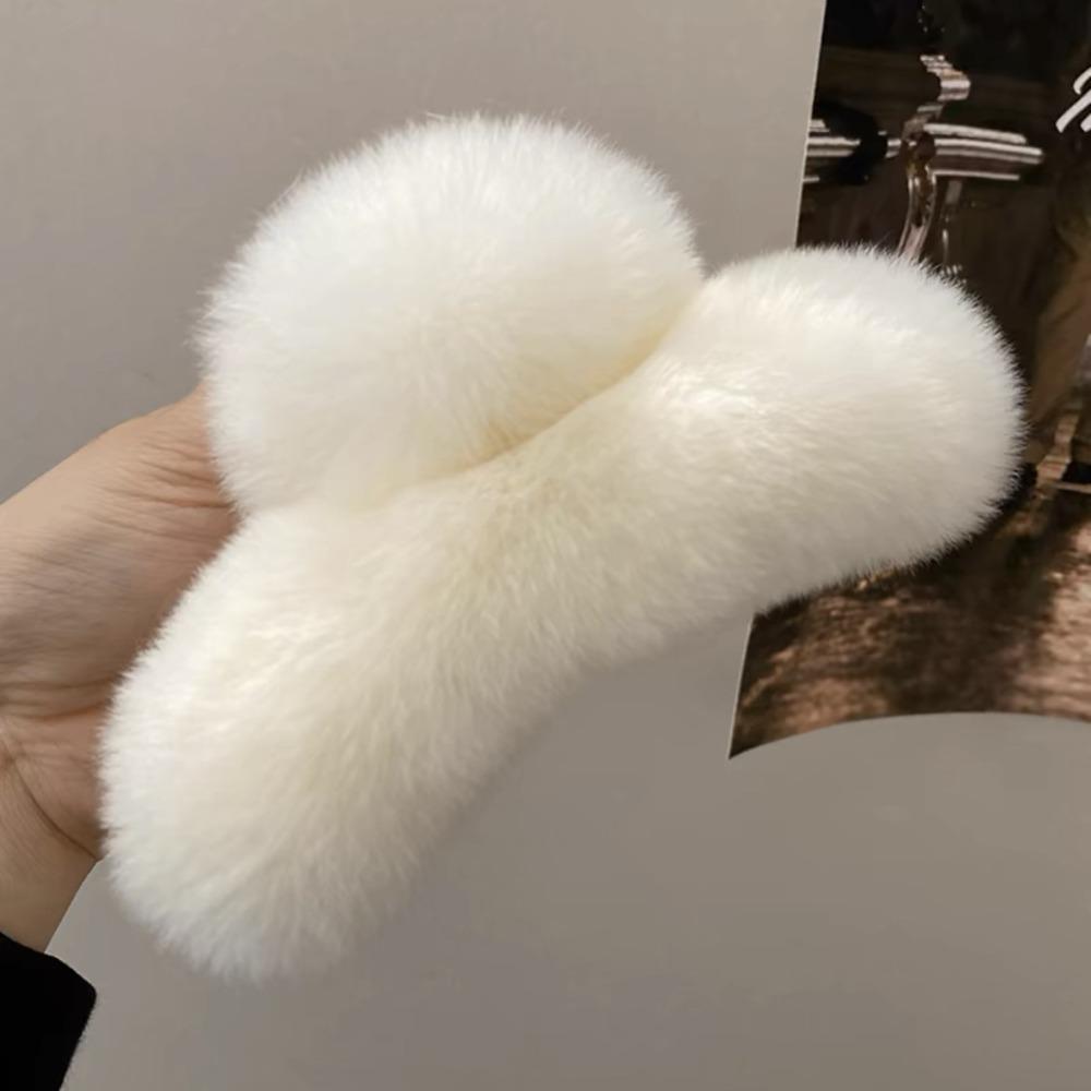Pure Color Faux Fur Large Hair Clip Leopard Print Winter Hair Accessories Sweet Grasp Clip Girls