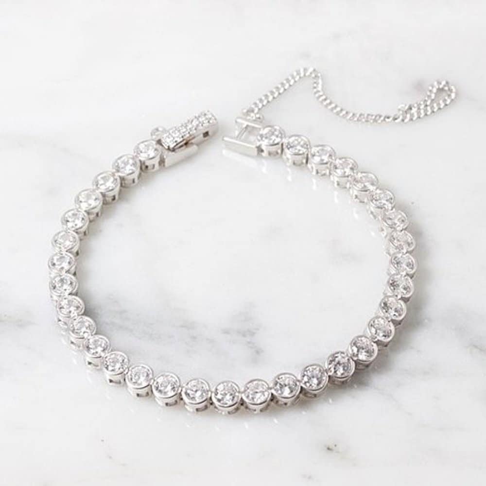 Round 6mm Tennis Cubic Silver Bracelet Thick Circular 925 Sterling Silver High Quality