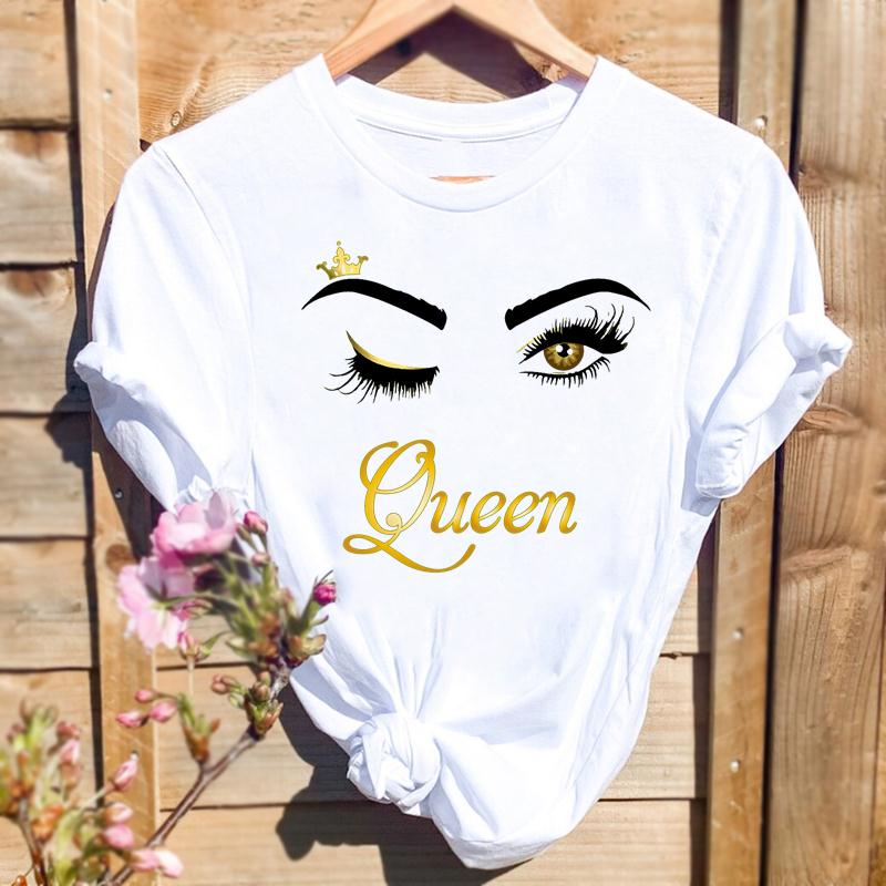 Women Print T-shirts Watercolor Eye Lashes Eyelashes Trend Graphic Tops Fashion Short Sleeve Summer Shirt Female Tees