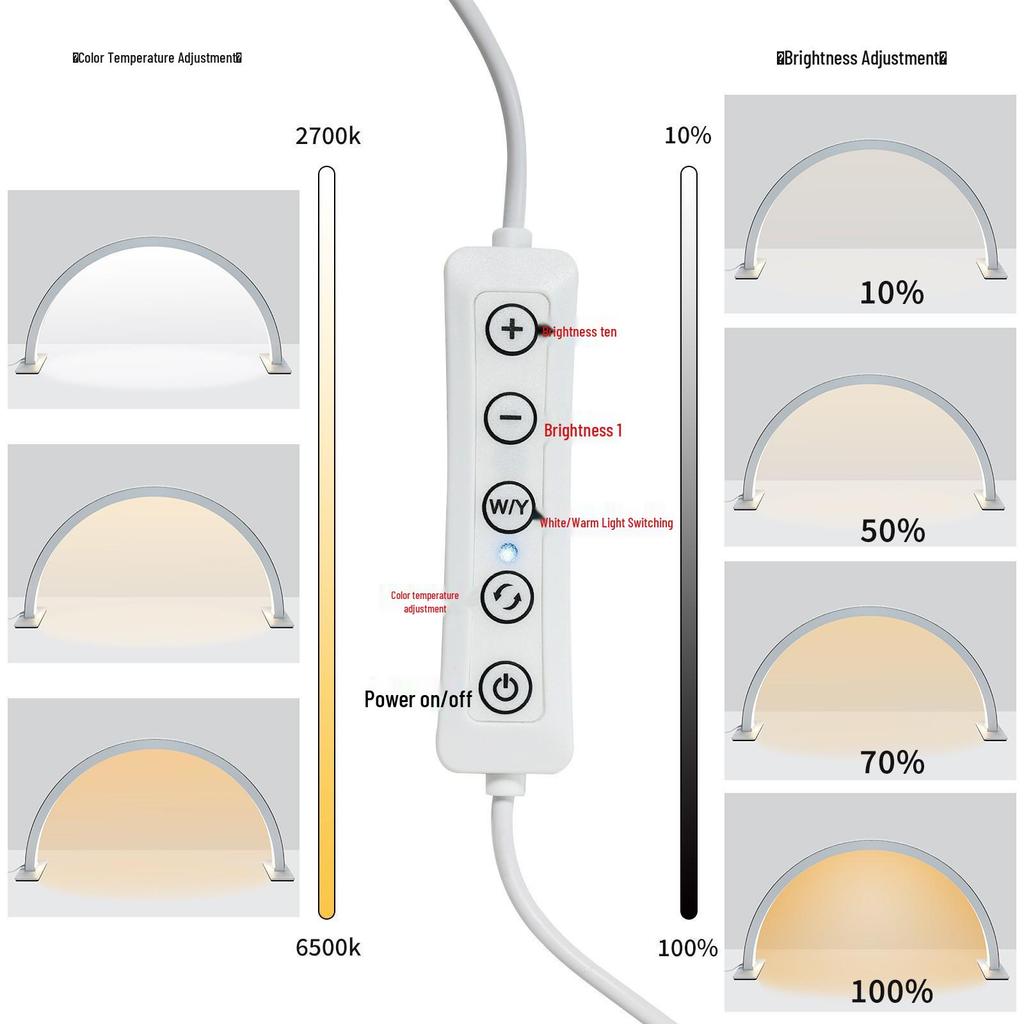 Half-Moon Adjustable Multi-Color Desktop Lamp for Eye Protection, Nail Art, Rhinestones, Beauty, Tattooing, and Eyelash Extensions.