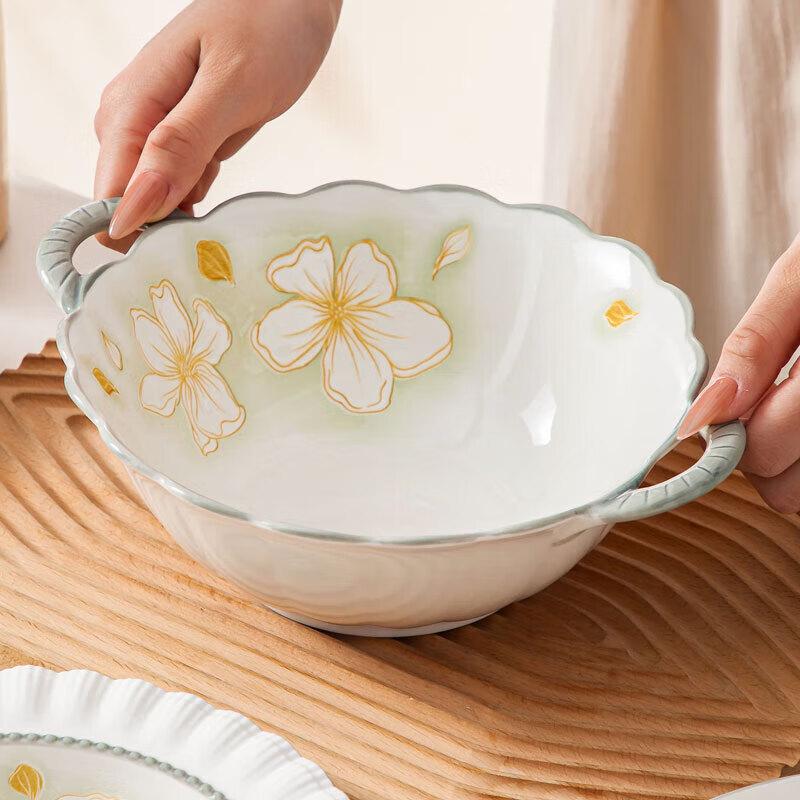 ZISIZ Gold Leaf Ceramic 14-Piece Dinnerware Set