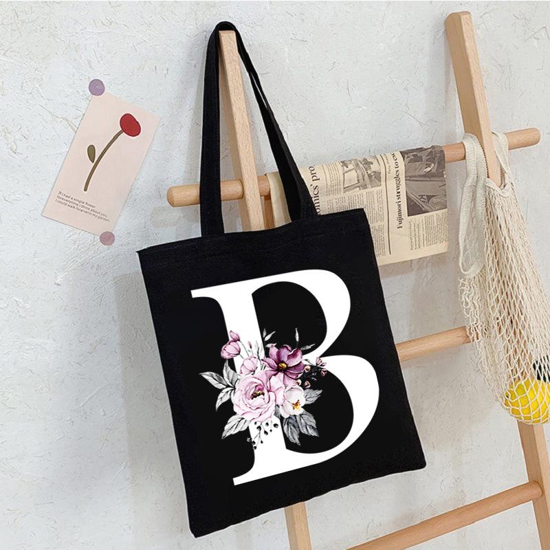 Alphabet24 Letter Print Student Portable Canvas Bag Tote Bag Large Capacity Messenger Bag