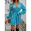 Women's Printed Long Sleeve High Waisted Strappy Jumpsuit Shorts