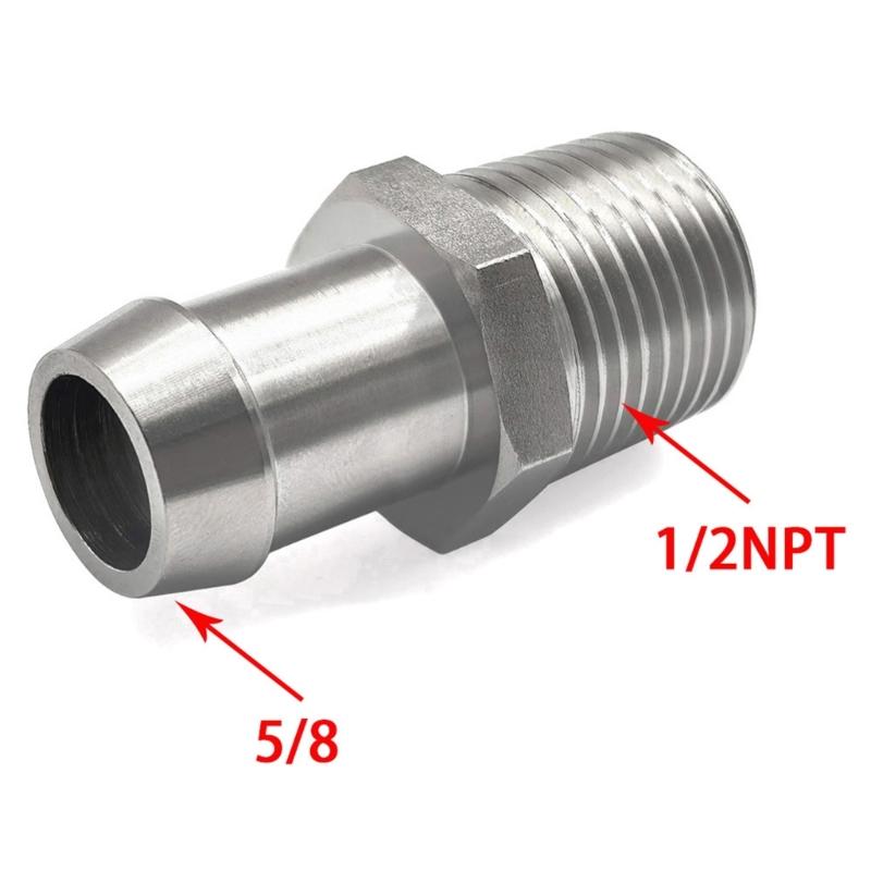 1/2in NPT 5/8in Barb Automotive Hose Barb Fitting Metal Threaded End and Hose Connection, Replacement Part for Cooling System Hose Repair Tasks In