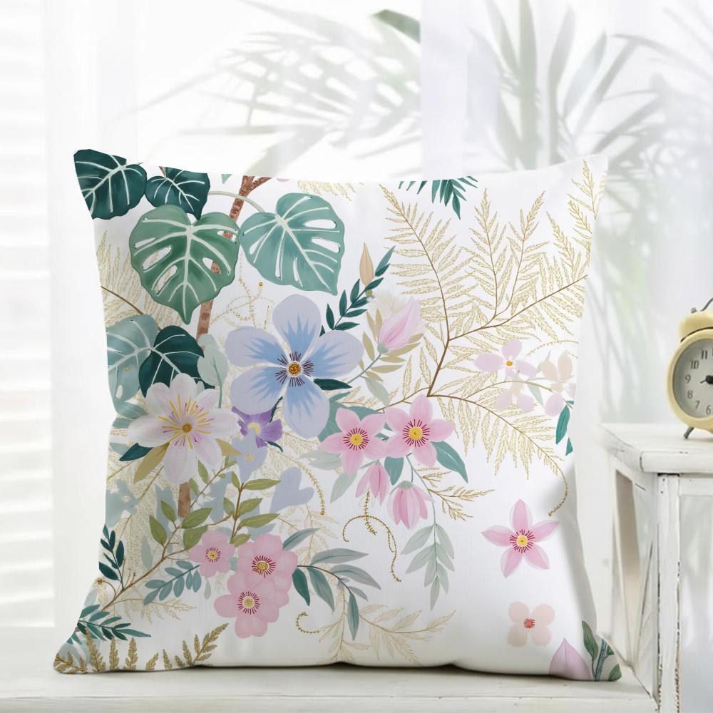 Fashion Classic Retro Watercolor Floral Cushion Cover Daily Washable Linen Pillowcase Soft  for Sofa Bed Home Room Decor