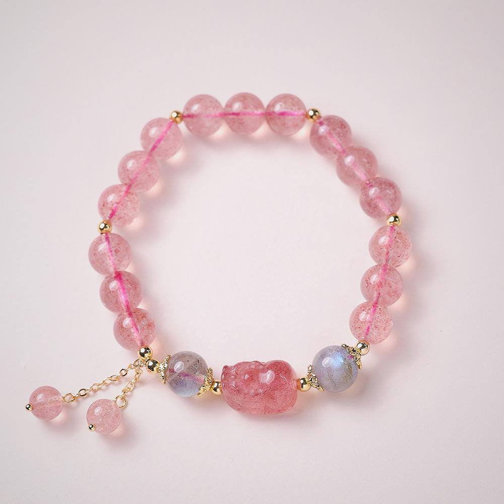 Popular on Xiaohongshu: Natural Strawberry Crystal Bracelet for Women, New Chinese Style, High-end Pink Crystal Bracelet, Perfect for Gifts
