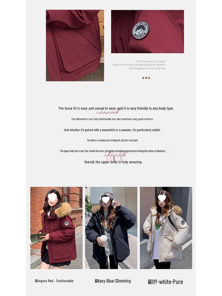 Women's 2025 Winter Thickened American Style Fur Collar Workwear Parka Jacket