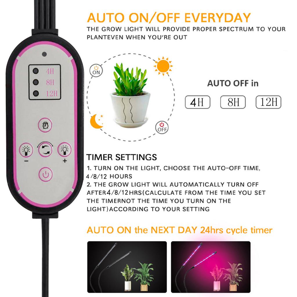 40W 80LEDs Grow Light with Blue Red Light Bulbs 4/8/12H Timer 9 Brightness Leves for Indoor Plant