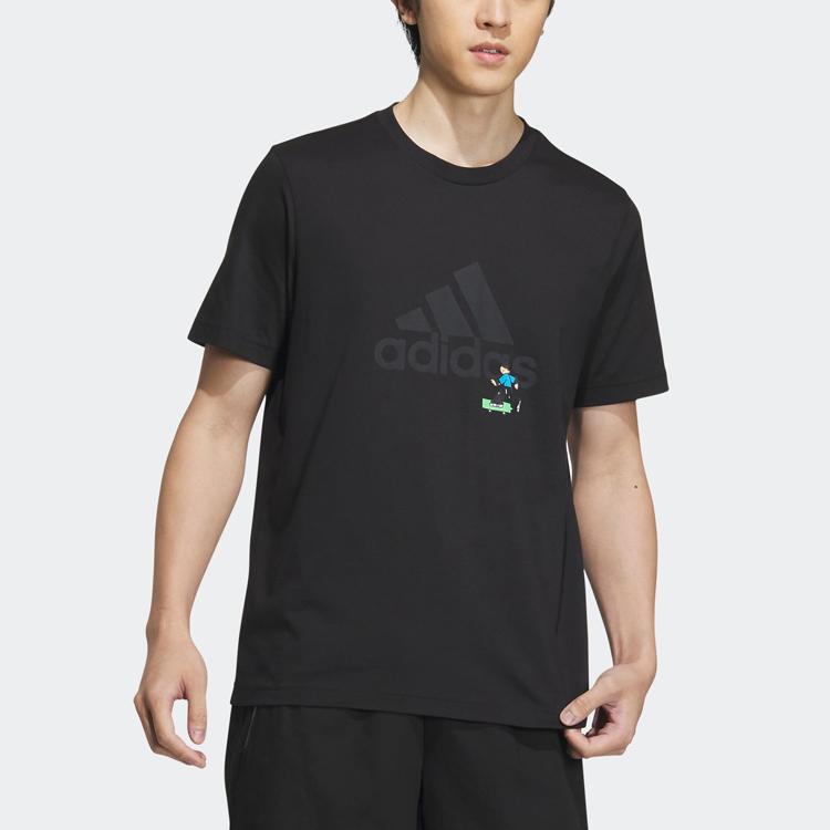 Adidas Graphic Logo Cartoon Print Casual Sports Tee Men Tops Black IA8155
