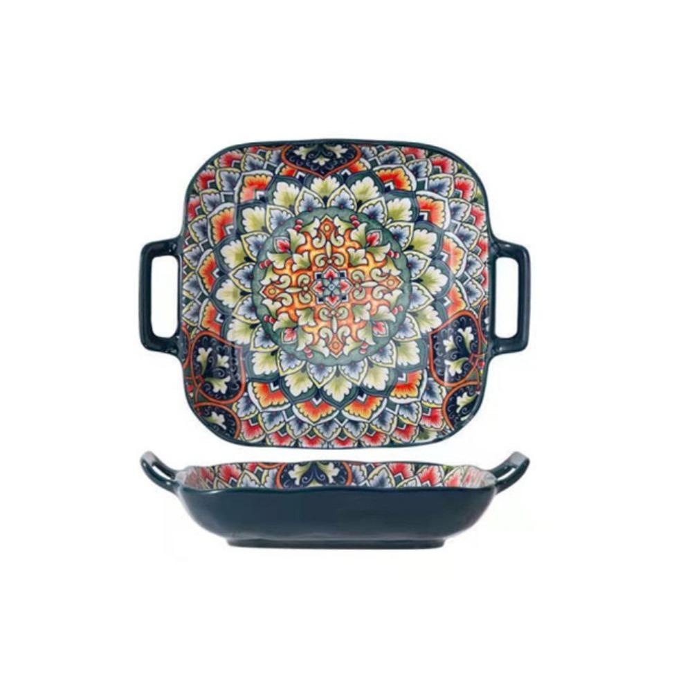Square Dinner Plate Colorful Salad Dish Household Fruit Plate  Microwave