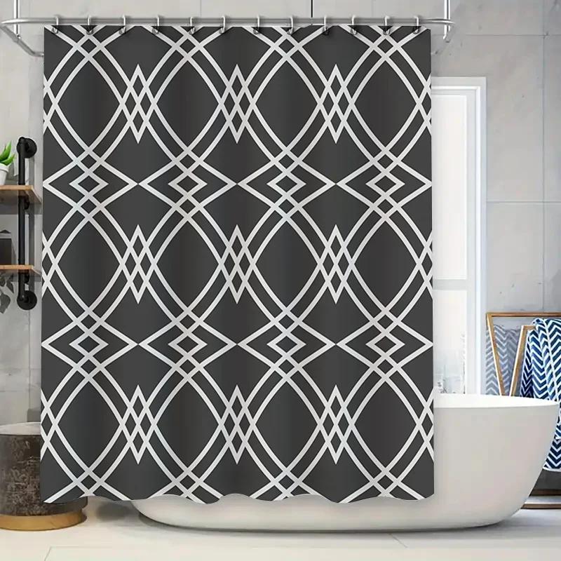Modern Geometric Shower Curtain Waterproof Bathroom Decor for Home Decorations Black White Striped Pattern Design