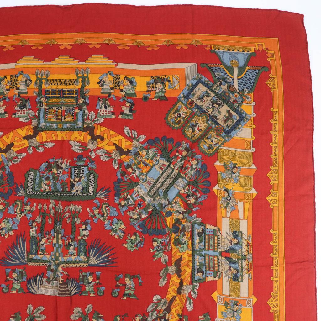 Great HERMES scarf ASTRES et SOLEILS Large shawl Red series cashmere Women Used
