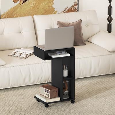 C-shaped Side Table/nightstand with 4 Shelves, Casters, Coffee Table, Living Room Table/laptop Table for Living Room/bedroom, 40 X 30 X 69 Cm, Black