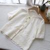 2025 Summer Korean Round Neck Tie-Up Embroidered Cutout Short Sleeve Women's Top