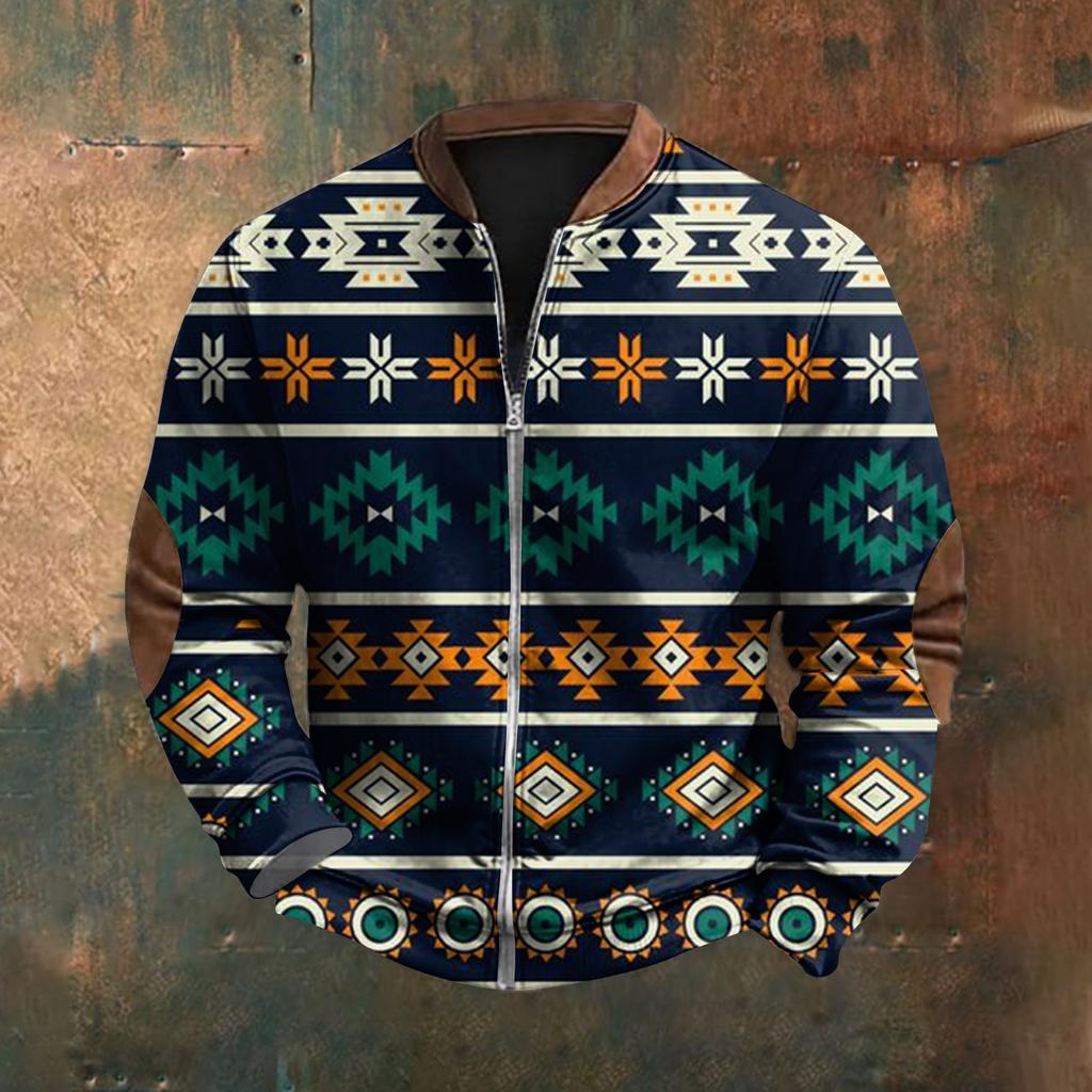 Men'S Retro Casual Sportswear With Open Zipper Sweatshirt Jacket