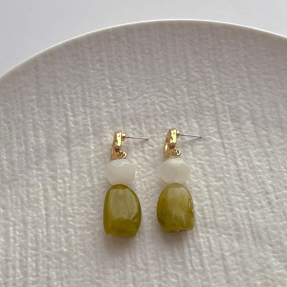 14K Real Gold Plated Copper Irregular Mixed Resin Dangle Earrings For Women Fashion Hanging Jewelry