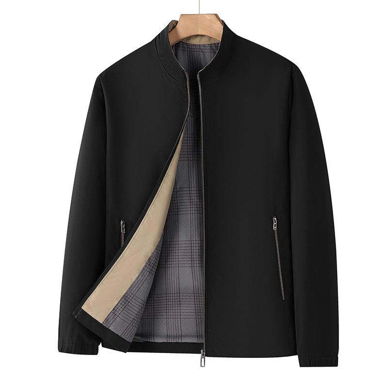 

Solid Color Men s Executive Jacket Stand Up Collar Middle-aged Business Thin Casual Jacket L
