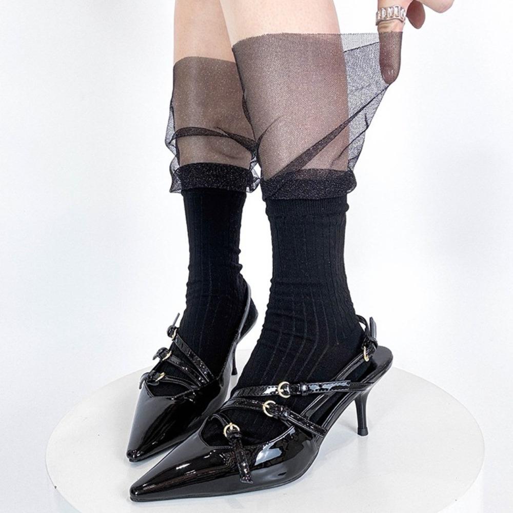 

Lolita JK Calf Socks Cotton Mid-tube Stocking Korean Ins Fashion Thin Long Socks Lady Girls Grey Light Grey