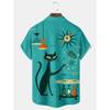 Camicia Hawaiana da Uomo a Maniche Corte con Stampa Geometrica Atomica di Gatto Retro Medievale