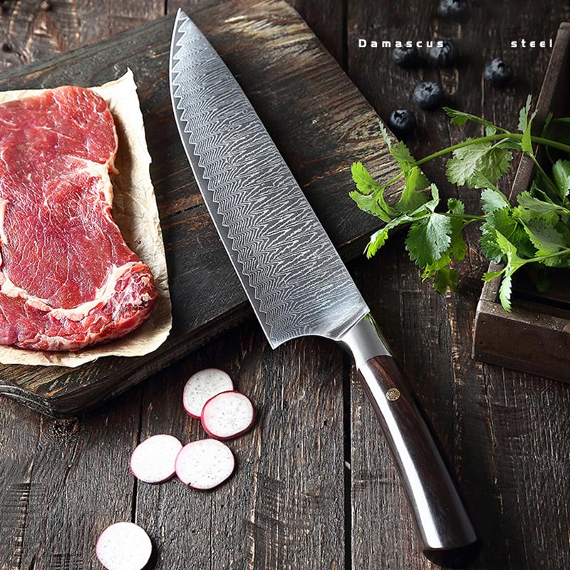 8 Inch Chef Knife 67-Layers Damascus Steel 10Cr15Mov Blade Cleaver Meat Slicing Sashimi Japanese Kitchen Knives Ebony Handle