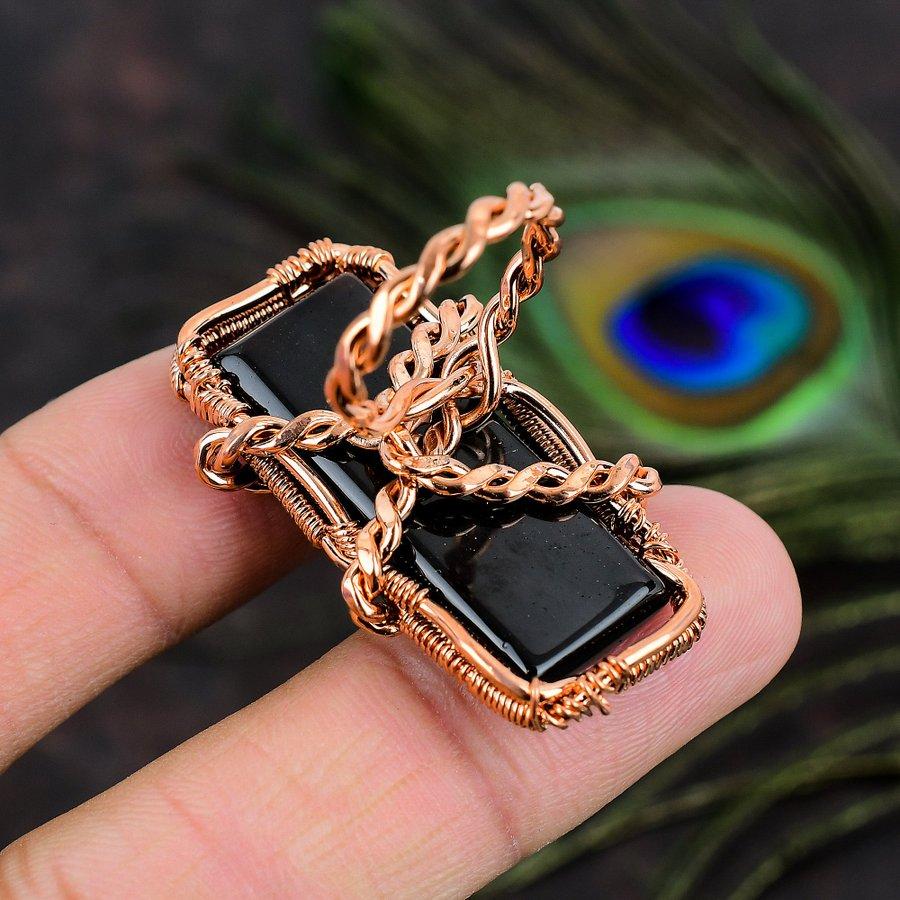 Schwarzer Onyx Handgefertigter Kupferdraht Wickel Schmuck Ring Größe 5.5 j9Y68