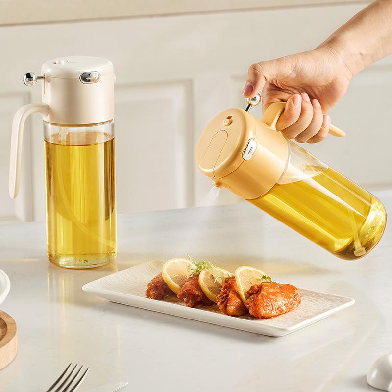Automatic Opening and Closing Reverse Spray 2-in-1 Glass Oil Pot Seasoning Bottle Large Capacity Thickened Food Grade Oil Pot