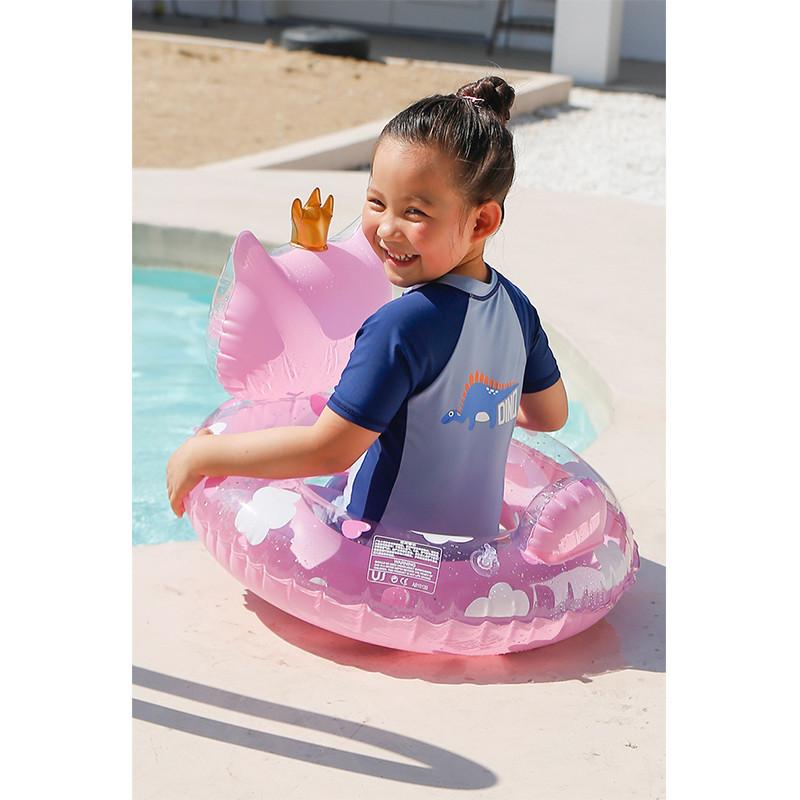 Cartoon Cat Shape Thickened Kids Inflatable Swim Ring For Toddlers With Sponge Bottom Pvc Material Ages 2-4