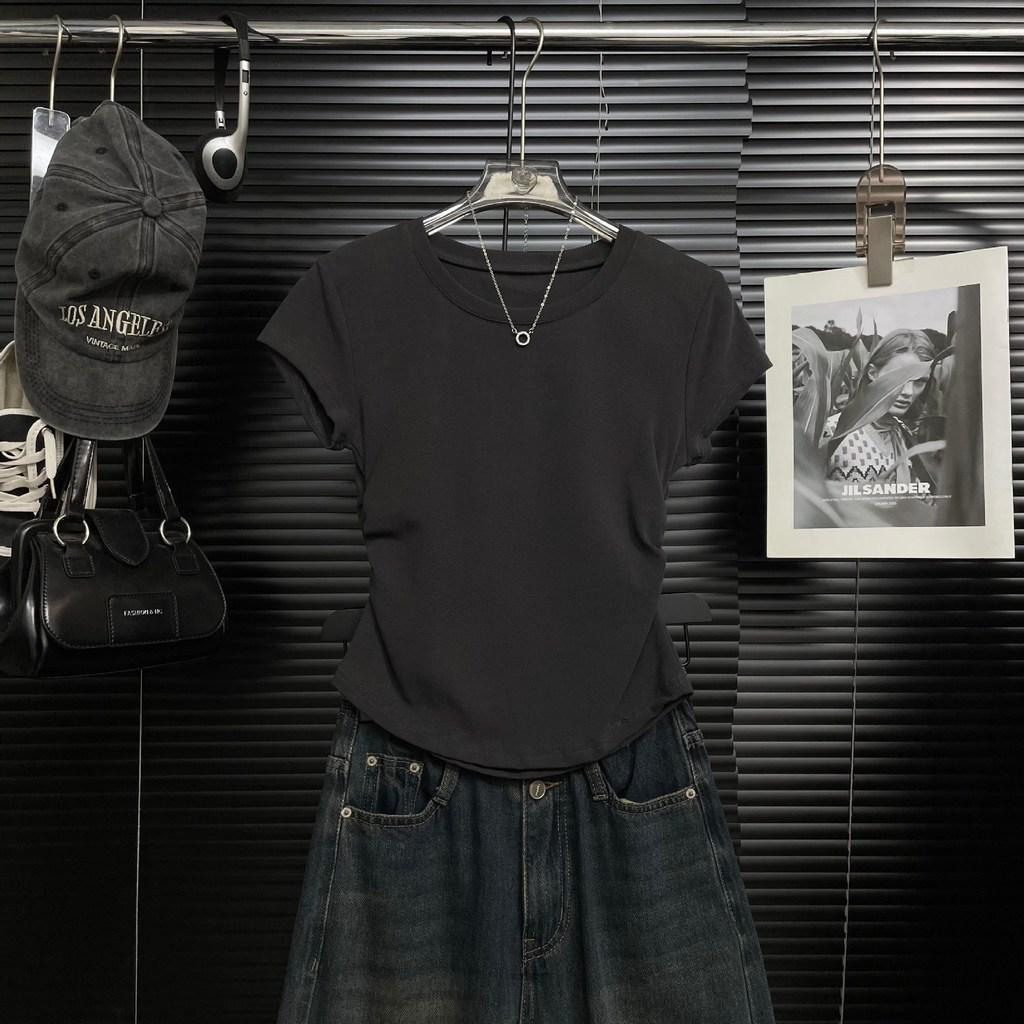 Summer Woman V Neck T Shirt With Wrinkled Design And Slim Fit For Casual Wear