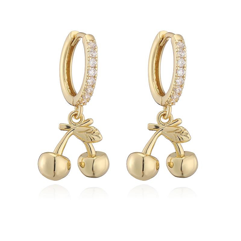 HECHENG,Fruit Party Sweet Cute Strawberry Cherry Shape Pendant Brass Earrings Women's Fashion Jewellery 1 Pair