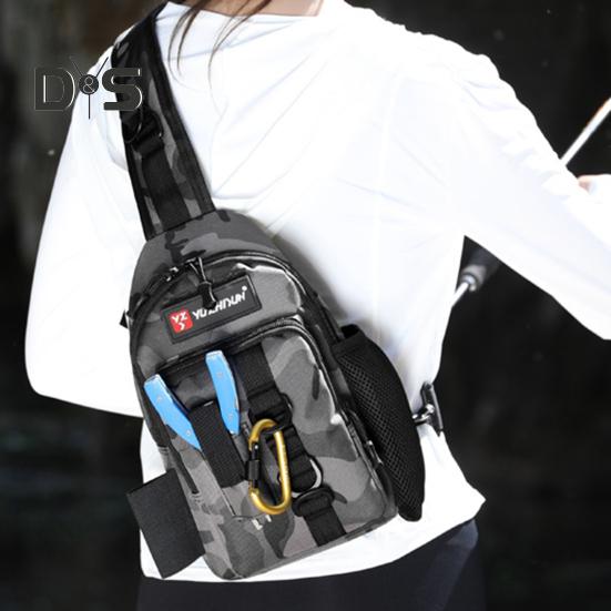 Fishing Bag with Rod Holder Waterproof Nylon Fishing Accessories Sling Bag Lightweight Outdoor Hiking Hunting Fishing Gear Single Shoulder Storage