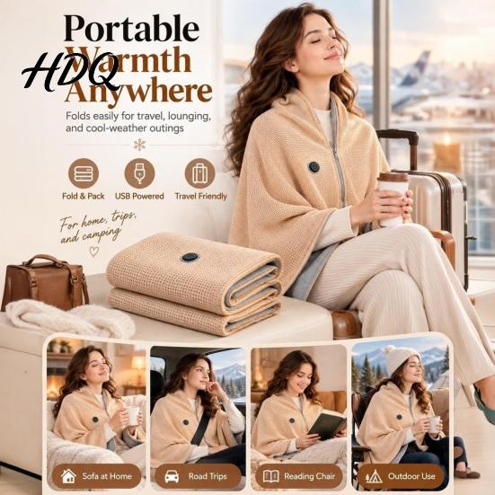 Electric Shoulder Warmer for Travel Heated Shawl Wraps Women USB Wearable Blanket Portable Blanket Adjustable Heat Wrap Home with 3 Settings & Fast