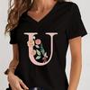 Cartoon Alphabet Flower Graphic Tee Womens Clothing Pink Flower Alphabet Gift Tshirt FeUnisex Vintage 26 Initials Flower Tshirt