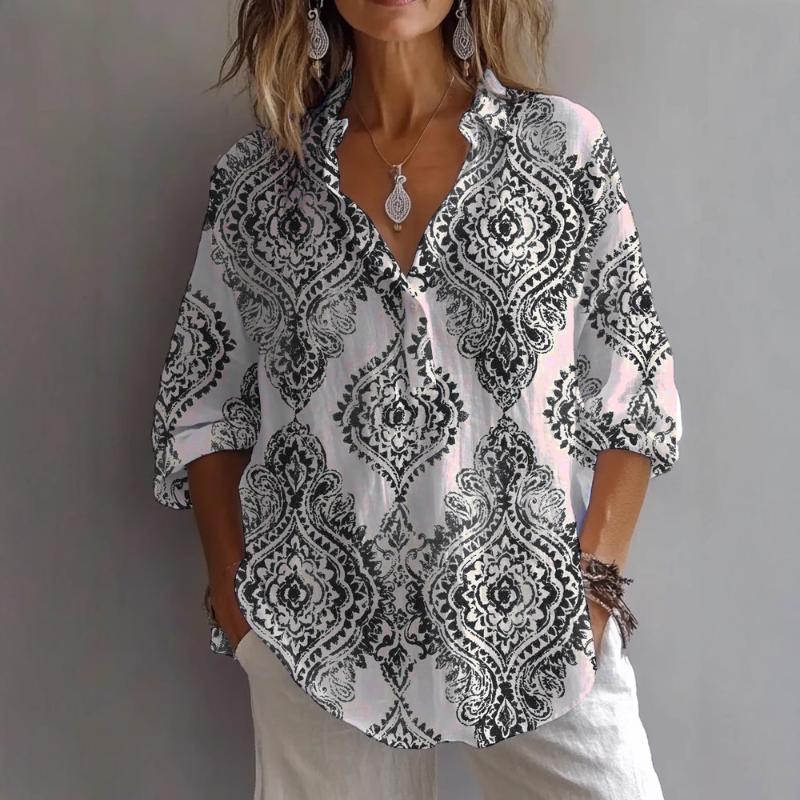 

2025 Новая женская повседневная рубашка с длинным рукавом, воротником-стойкой, обычного кроя, с цифровым принтом S чёрный