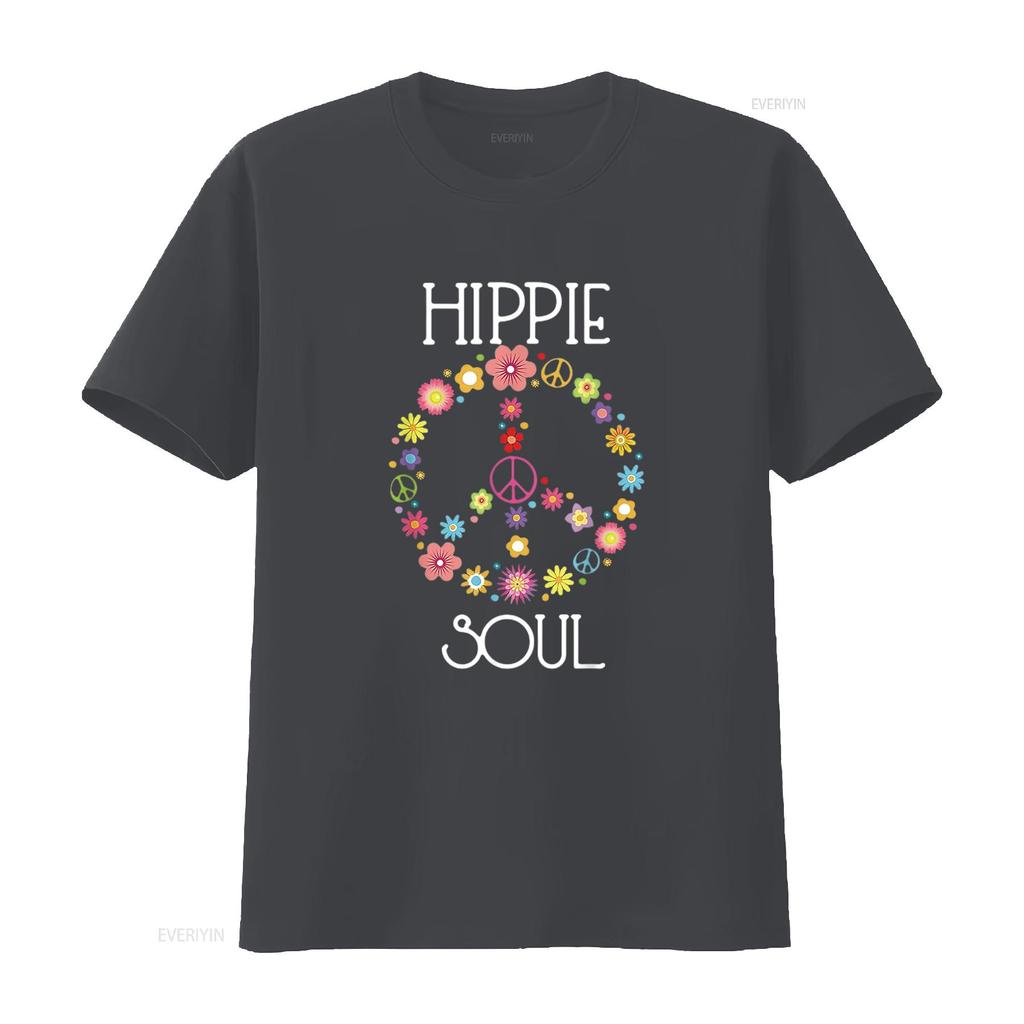 Mens Hippie Soul Flower Power Peace Sign Gypsy 60s 70s T Shirt Black vintage Washed streetwear designer clothes Breathable