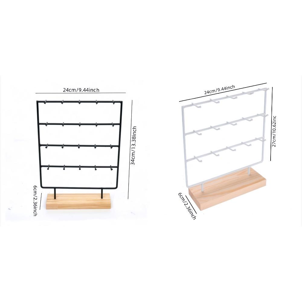 1pc Wooden Earring Display Stand - Sturdy Iron Frame, Painted Rectangular, Space-Saving Organizer Fits Hooks/Pendants/Earrings