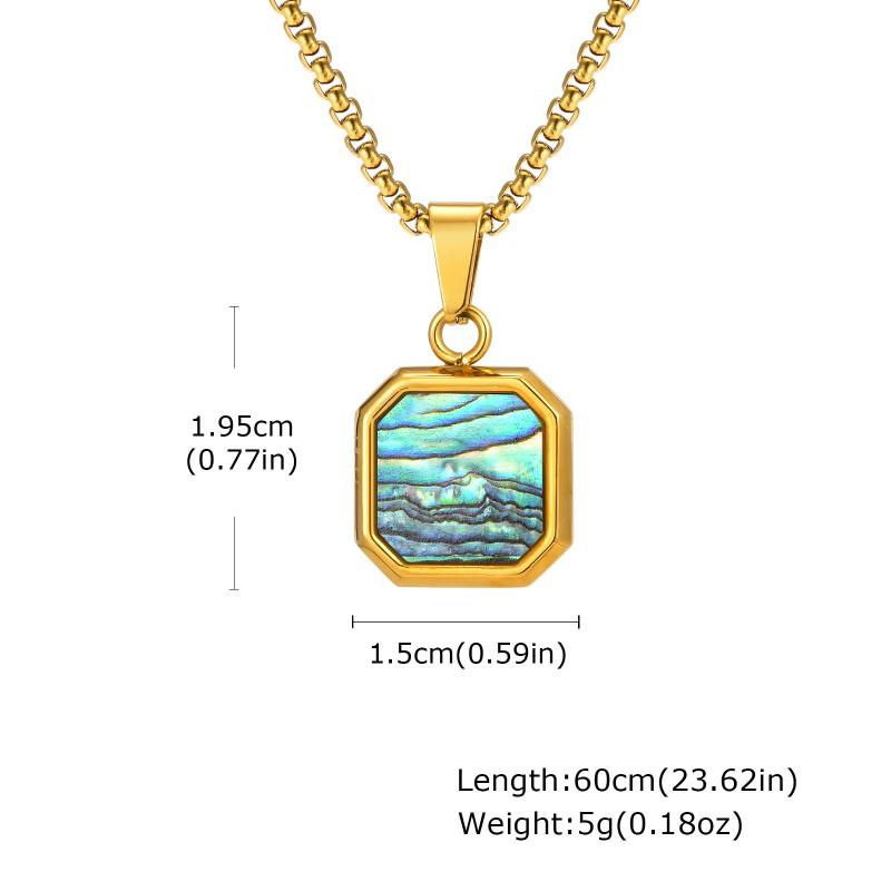 Stainless Steel Square Pendant Necklace Men Long Chain Layered Hip Hop Jewelry Geometric Titanium