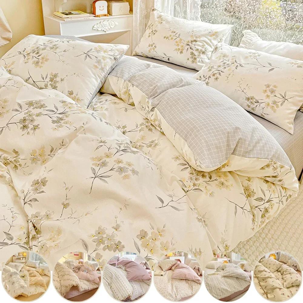 3/4pcs/set 100% Cotton Floral Pattern Duvet Cover Set with Pillowcase Sheet Home Twin Single Queen Size Boys Girls Bedding Sets